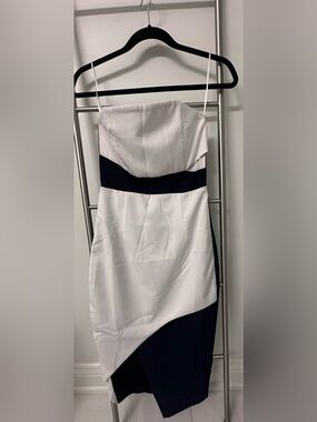 Runaway White and Navy Asymmetric Strapless Dress (NWOT)